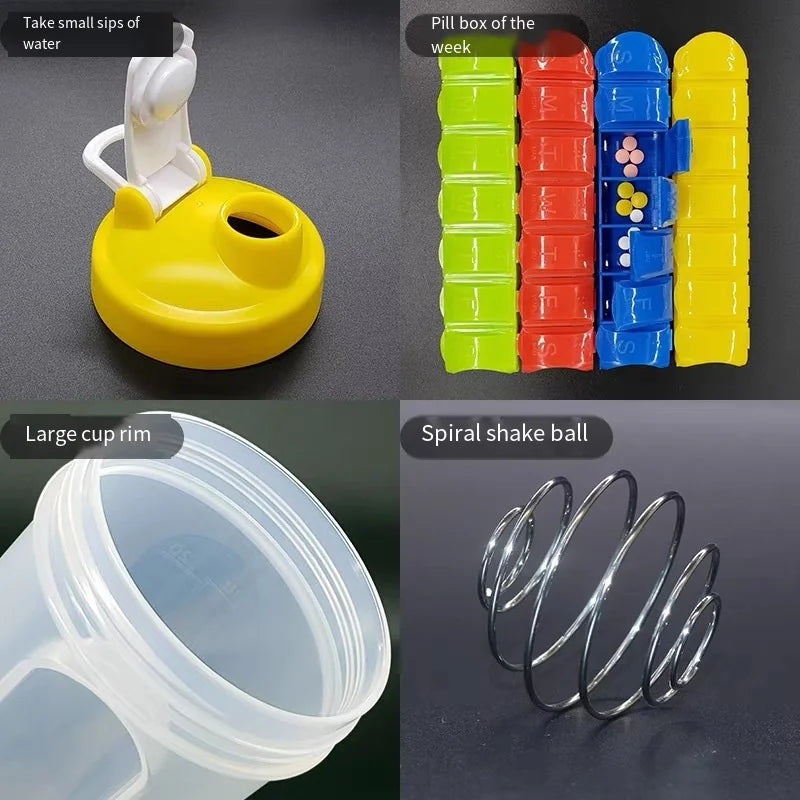 600ml 2 in 1 Pill Box Outdoor Travel Water Bottle 7 Compartments Medical Organizer With Drinking Bottle Old Man Portable Tablet