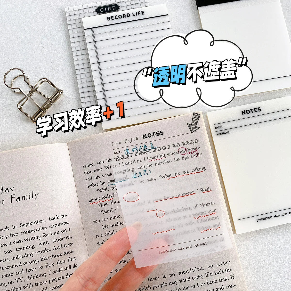 50 Sheets Transparent Waterproof Sticky Note Pads