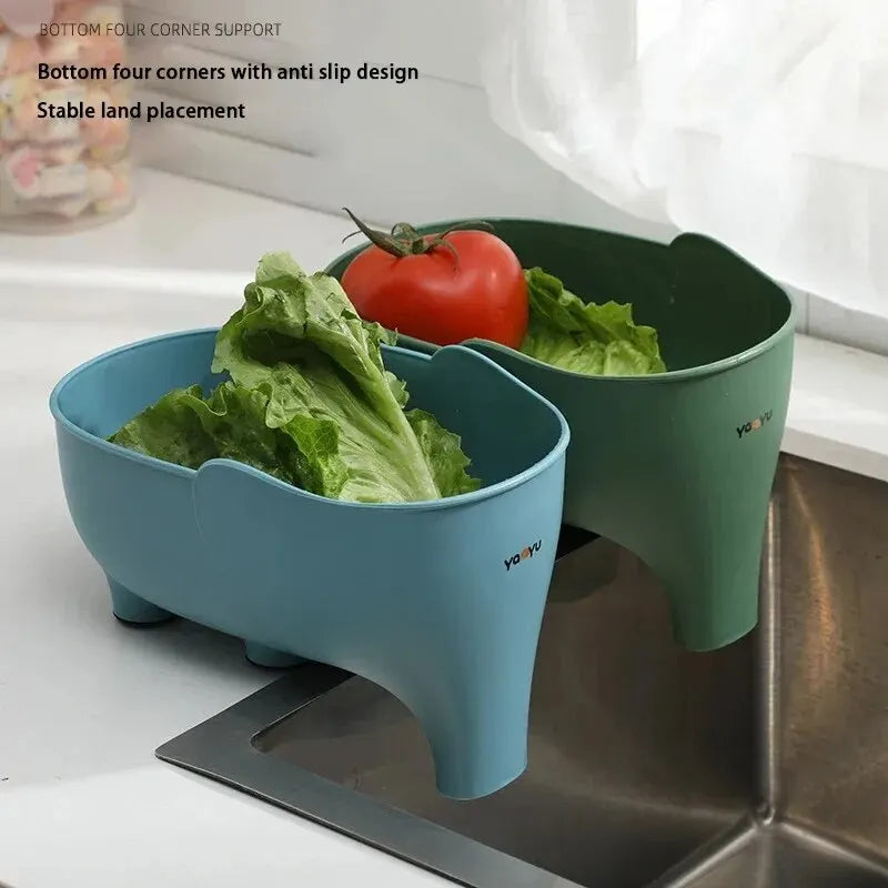 Elephant Drain Basket Multi-purpose Kitchen Storage Drain Basket Household Fruit and Vegetable Basket Plastic Drain Basket Acces