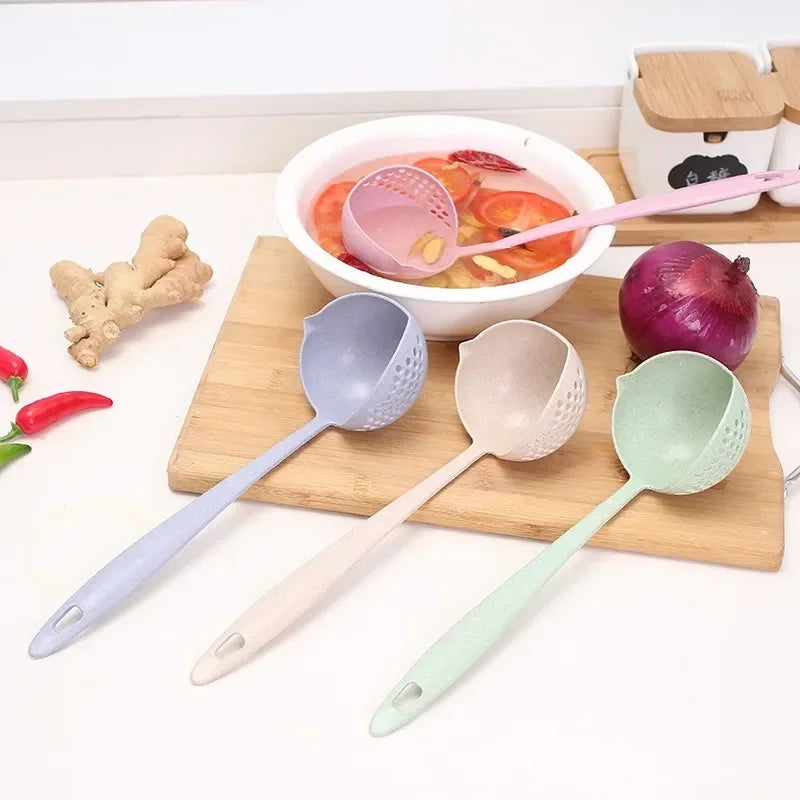 1PC Household long handle hot pot spoon wheat straw high temperature resistant soup ladle funnel kitchen utensils