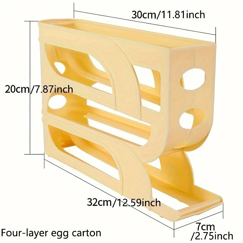 Innovative 4-Tier Sliding Egg Dispenser - Automatic Rolling Egg Rack, Refrigerator Egg Storage Box, Shatterproof Design