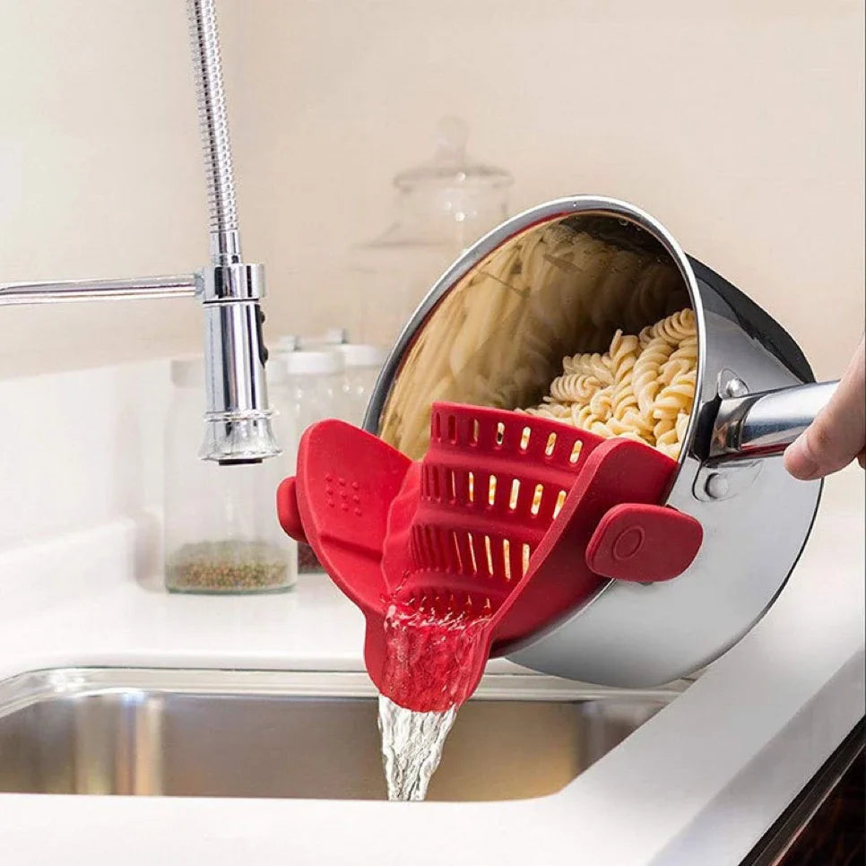 1pc Adjustable Silicone Clip-On Strainer for Pots Pans and Bowls - Handheld Drainer for Noodles Pasta