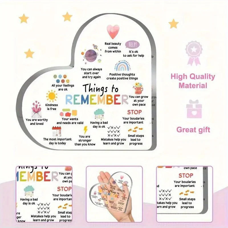 Things To Remember Positive Hints of Mental Health Heart-shaped Acrylic Desktop Decor Plaque Sign, Commemorative Birthday