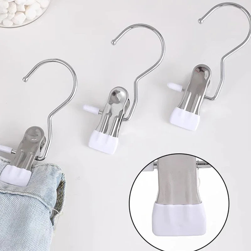 10pcs Double Adhesive Multifunctional Stainless Steel Pants Clip With Hooks For Home Storage And Clothes Drying