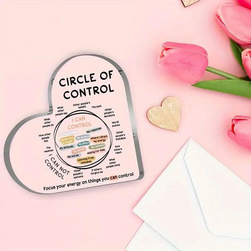 1pc Acrylic Heart Shape Plaque Gift, Circle of Control & I Can Control Sign Acrylic Block Decor, Mental Health Room Acrylic