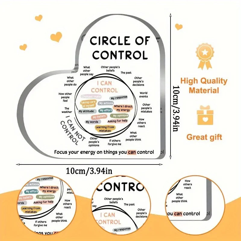 1pc Acrylic Heart Shape Plaque Gift, Circle of Control & I Can Control Sign Acrylic Block Decor, Mental Health Room Acrylic