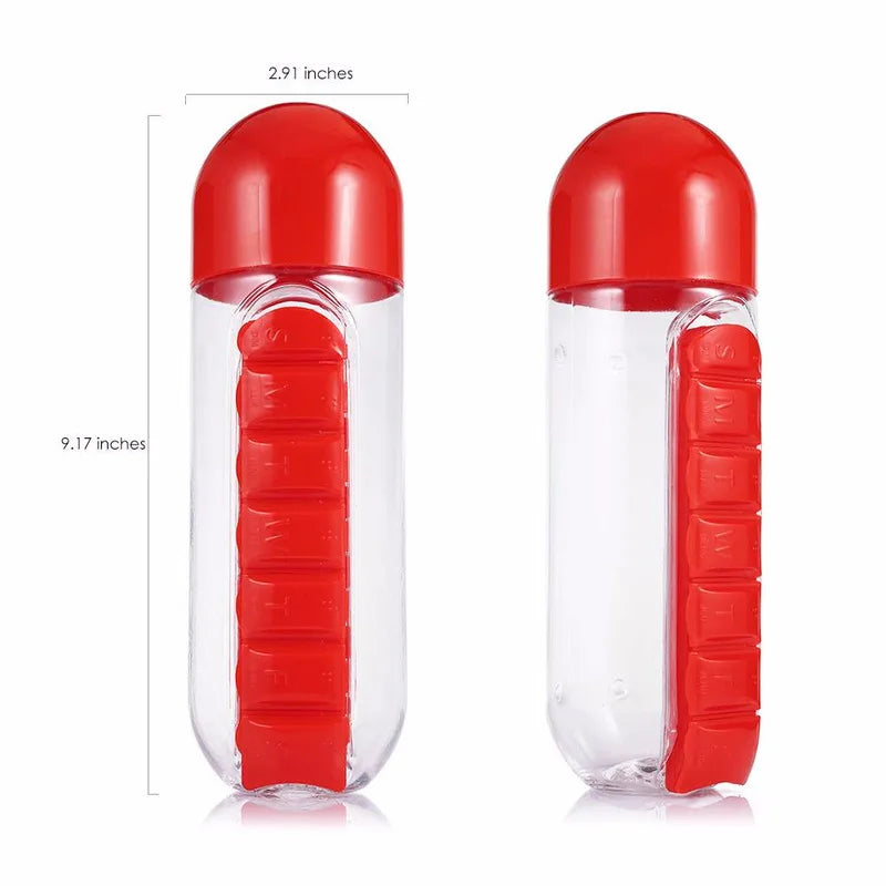 Portable Water Bottle With Built-in Pill Box for Medicines, Vitamins, Perfect for Outdoor, Gym, Fitness, Camping and Traveling