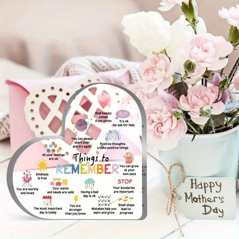 1pc, Things To Remember Positive Hints of Mental Health Heart-shaped Acrylic Desktop Decor Plaque Sign, Commemorative Birthday